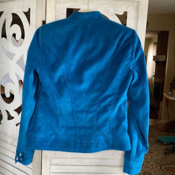 Tribal Teal Suede Look Jacket Size 4 - Picture 6 of 9